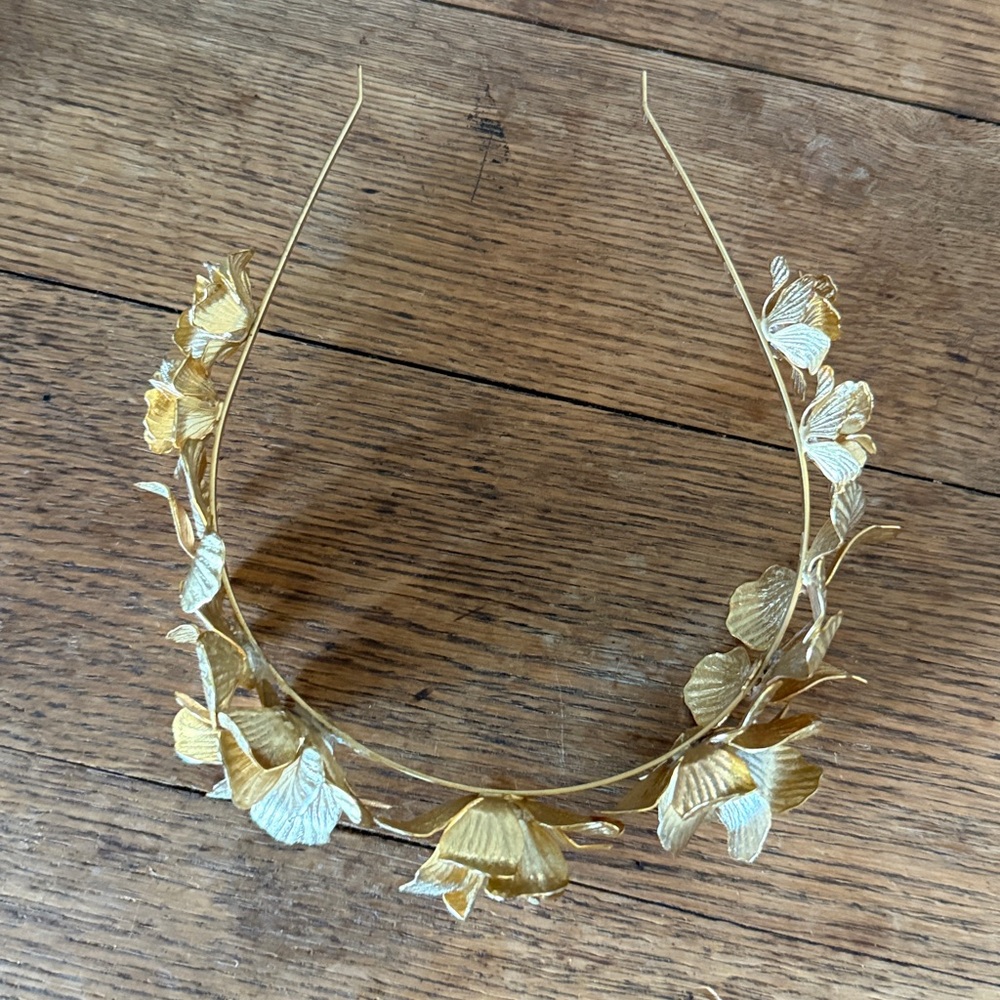 Anthropologie Ti Adoro Bridal Gold Metal Floral Headband - Picture 2 of 6